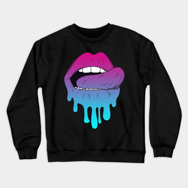 Vaporwave Dripping Lips Tongue Curled Tongue Crewneck Sweatshirt by aaallsmiles